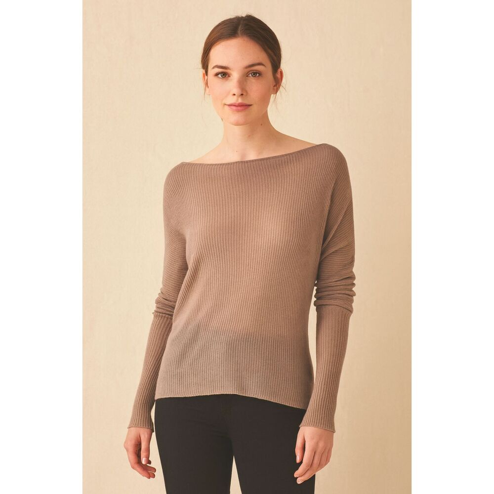 Enza Costa Tan Scoop Neck Cotton Blend Blouse Tee Top Shirt  Women's Size Medium